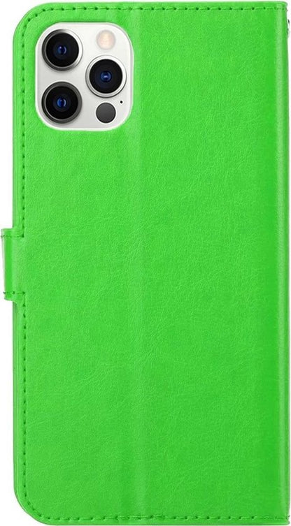 iPhone 12 Pro Hoesje Bookcase Cover met Kaarthouder - Groen
