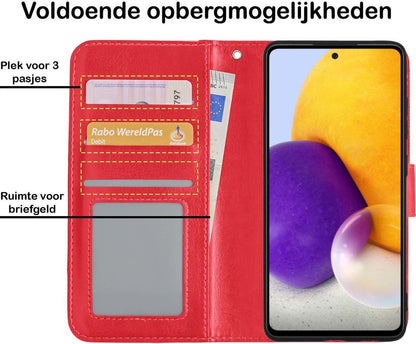Samsung A72 5G Hoesje Bookcase Cover met Kaarthouder - Rood