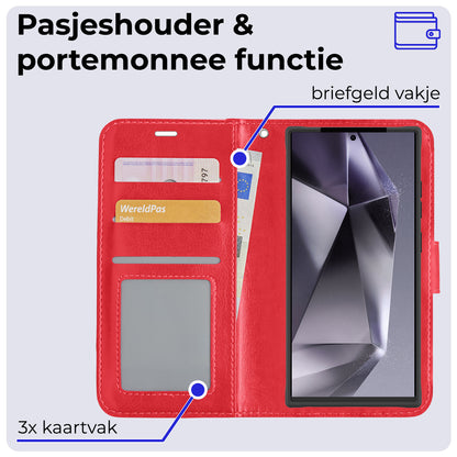 Samsung S24 Ultra Hoesje Bookcase Cover met Kaarthouder - Rood