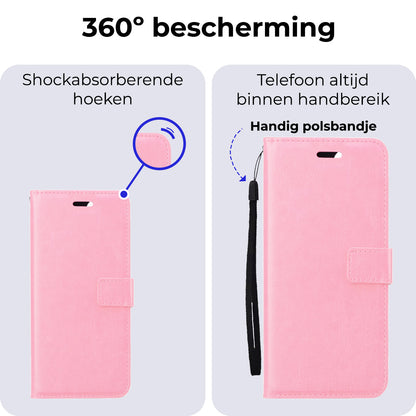 Samsung A55 Hoesje Bookcase Cover met Kaarthouder - Lichtroze