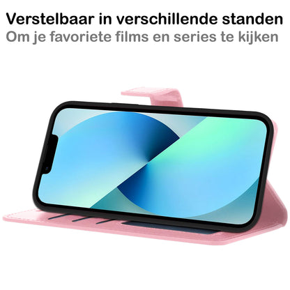 iPhone 14 Hoesje Bookcase Cover met Kaarthouder - Lichtroze