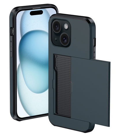 iPhone 15 Hoesje Kaarthouder Hard Case Shockproof - Donkerblauw