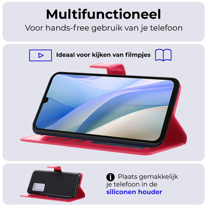Samsung A15 Hoesje Bookcase Cover met Kaarthouder - Donkerroze