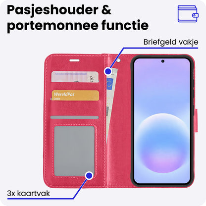 Samsung A57 Hoesje Bookcase Cover met Kaarthouder - Donkerroze