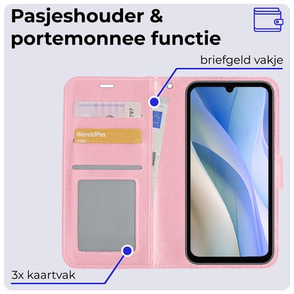 Samsung A15 Hoesje Bookcase Cover met Kaarthouder - Lichtroze