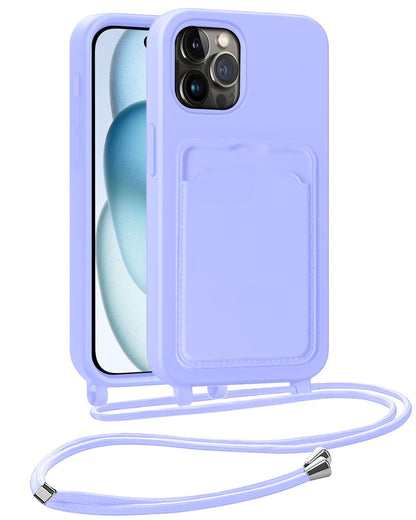 iPhone 14 Pro Max Hoesje Met Telefoonkoord en Pasjeshouder Siliconen - Lila