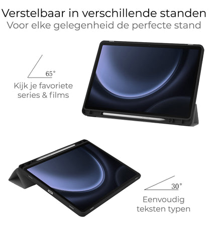 Samsung Galaxy Tab S9 FE Trifold Bookcase Hoes met Penhouder voor S Pen - Grijs