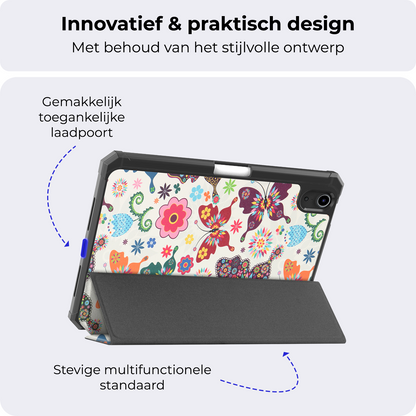 iPad Mini 7 Trifold Bookcase Hoes met Penhouder voor Apple Pen - Vlinders