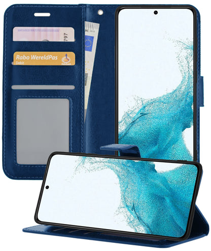 Samsung S22 Hoesje Bookcase Cover met Kaarthouder - Donkerblauw