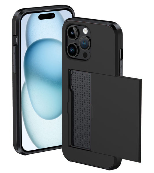 iPhone 15 Pro Hard Case Met Pashouder - Zwart