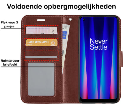 OnePlus Nord CE 2 Hoesje Bookcase Cover met Kaarthouder - Bruin