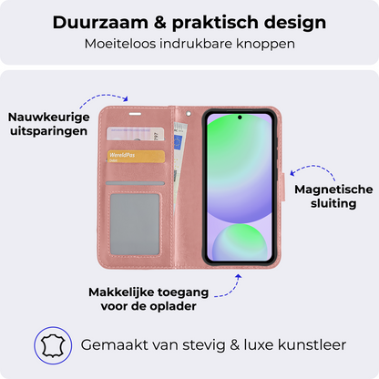 Samsung S24 FE Hoesje Bookcase Cover met Kaarthouder - Rosé goud