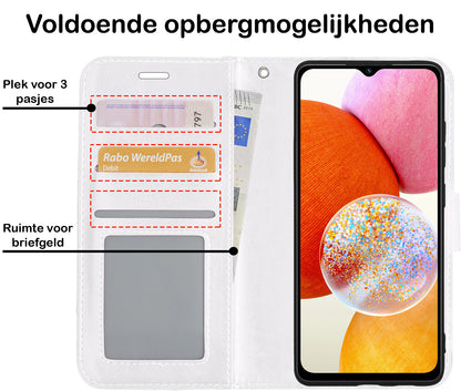 Samsung A14 Hoesje Bookcase Cover met Kaarthouder - Wit