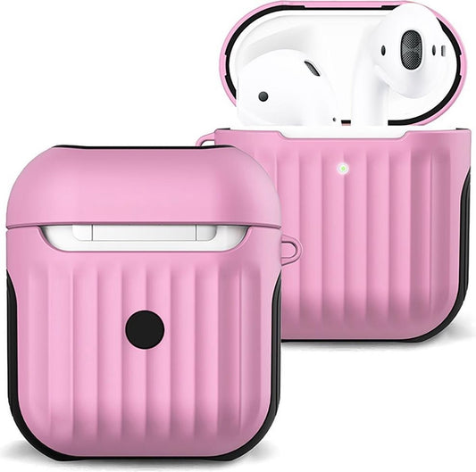 AirPods 1 Hoesje Hard Cover met Ribbels - Lichtroze