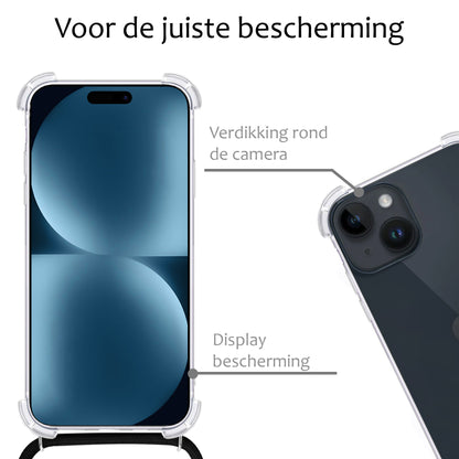 iPhone 15 Plus Hoesje met Koord Backcover Shockproof - Transparant