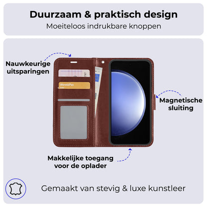 Samsung S23 FE Hoesje Bookcase Cover met Kaarthouder - Bruin
