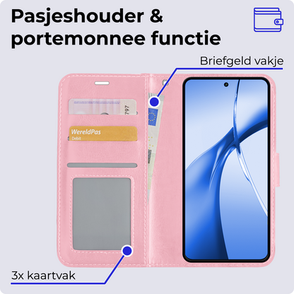 OnePlus Nord CE 4 Hoesje Bookcase Cover met Kaarthouder - Lichtroze