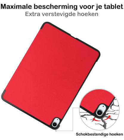 iPad Air 2022 Trifold Bookcase Hoes met Penhouder voor Apple Pen - Rood
