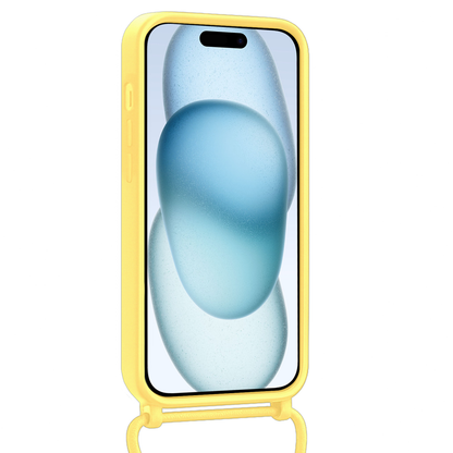 iPhone 14 Pro Hoesje Met Telefoonkoord en Pasjeshouder Siliconen - Geel