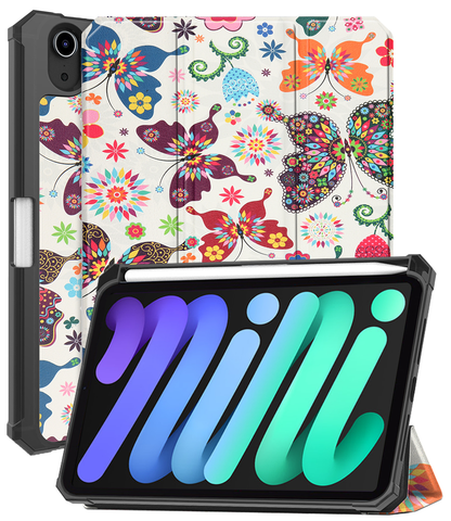 iPad Mini 7 Trifold Bookcase Hoes met Penhouder voor Apple Pen - Vlinders