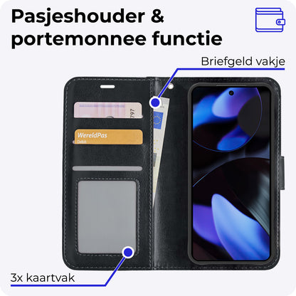 Google Pixel 10 Pro Hoesje Bookcase Cover met Kaarthouder - Zwart