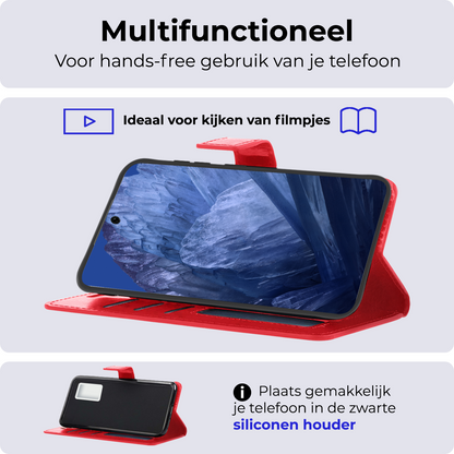 Google Pixel 8a Hoesje Bookcase Cover met Kaarthouder - Rood