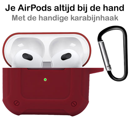 AirPods 3 Hoesje Shock Proof Case Siliconen met Clip - Donkerrood