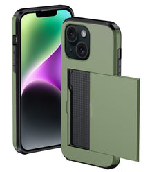 iPhone 14 Plus Hoesje Kaarthouder Hard Case Shockproof - Donkergroen