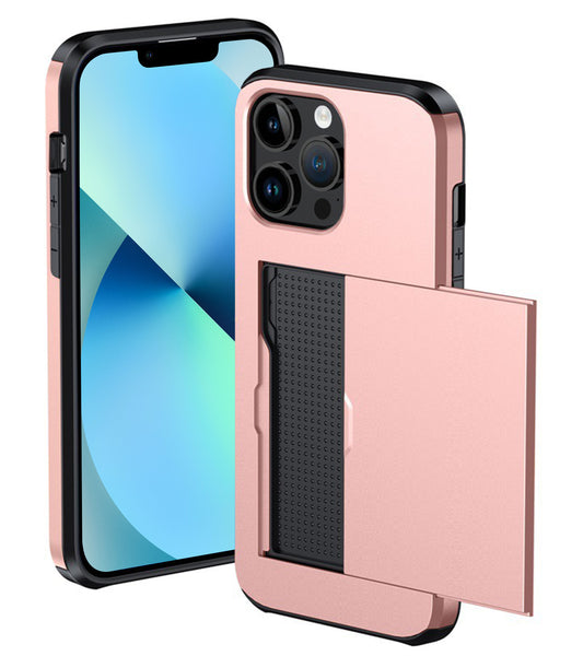 iPhone 14 Pro Hard Case Met Pashouder - Rosé goud