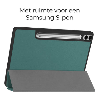 Samsung Galaxy Tab S9 FE Plus Trifold Bookcase Hoes met Penhouder voor S Pen - Donkergroen
