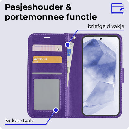 Samsung A55 Hoesje Bookcase Cover met Kaarthouder - Paars