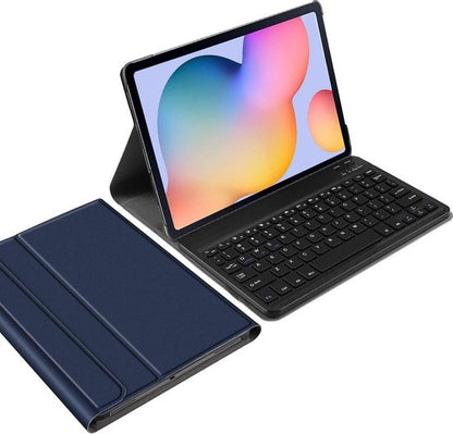 Samsung Galaxy Tab S6 Lite Hoesje Toetsenbord Case Kunstleer - Donkerblauw