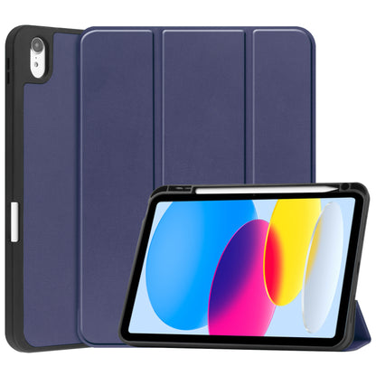 iPad 2022 / 2025 (A16 ) Trifold Bookcase Hoes met Penhouder voor Apple Pen - Donkerblauw