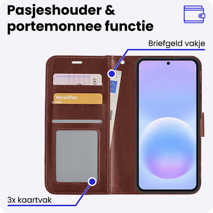 Samsung A57 Hoesje Bookcase Cover met Kaarthouder - Bruin