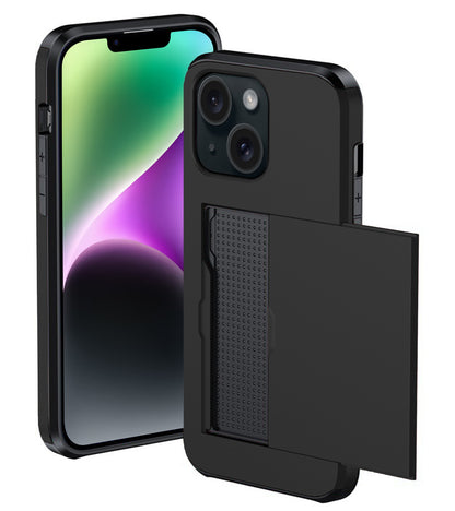 iPhone 14 Plus Hoesje Kaarthouder Hard Case Shockproof - Zwart
