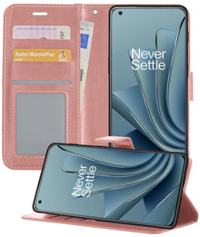 OnePlus 10 Pro Hoesje Bookcase Cover met Kaarthouder - Rosé goud