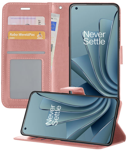 OnePlus 10 Pro Hoesje Bookcase Cover met Kaarthouder - Rosé goud