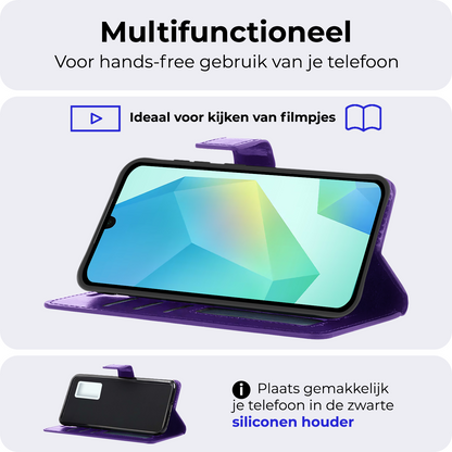 Samsung A16 Hoesje Bookcase Cover met Kaarthouder - Paars