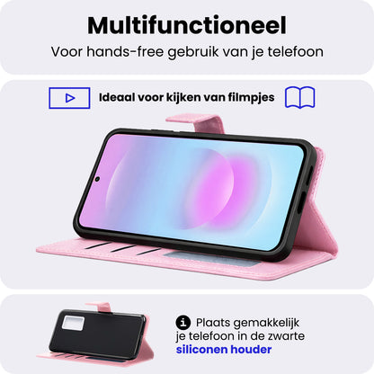 Samsung A37 Hoesje Bookcase Cover met Kaarthouder - Lichtroze