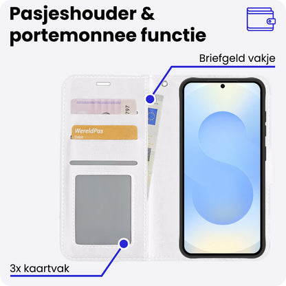 Samsung S25 Hoesje Bookcase Cover met Kaarthouder - Wit