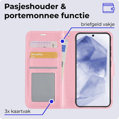 Samsung A55 Hoesje Bookcase Cover met Kaarthouder - Lichtroze
