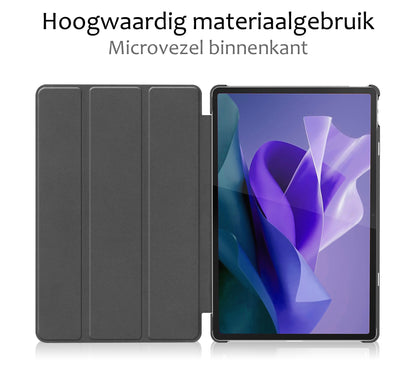 Lenovo Tab P12 Trifold Bookcase Hoes met Penhouder Lenovo Pen - Donkergroen