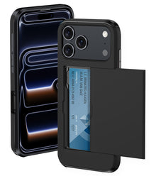 iPhone 17 Pro Hoesje Kaarthouder Hard Case Shockproof - Zwart