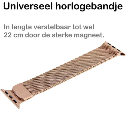 Milanese Horlogeband Geschikt voor Apple Watch SE 44 mm Bandje Milanees - Polsbandje Met Magneetsluiting Geschikt voor Apple Watch SE 44 mm Bandje Milanees - Rose Goud