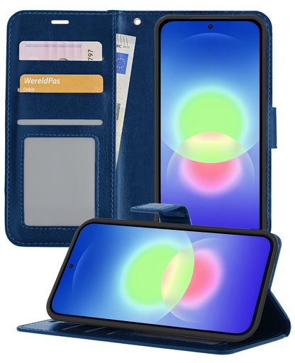 Samsung A27 Hoesje Bookcase Cover met Kaarthouder - Donkerblauw