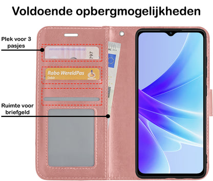 OPPO A57 Hoesje Bookcase Cover met Kaarthouder - Rosé goud