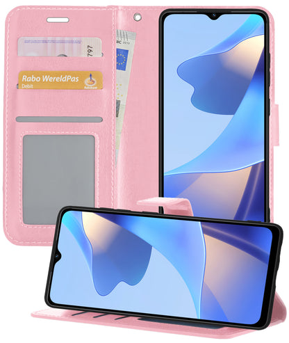 OPPO A16 Hoesje Bookcase Cover met Kaarthouder - Lichtroze