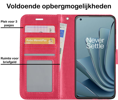 OnePlus 10 Pro Hoesje Bookcase Cover met Kaarthouder - Donkerroze