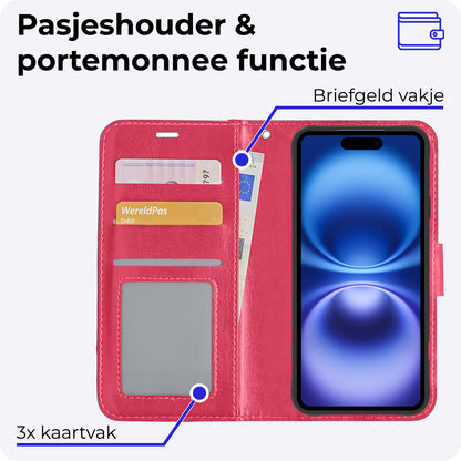 iPhone 16 Plus Hoesje Book Case Kunstleer - Donkerroze