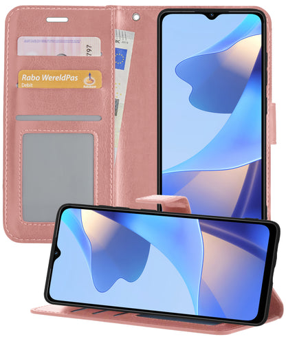 OPPO A16 Hoesje Bookcase Cover met Kaarthouder - Rosé goud